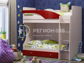Кровать двухъярусная Бемби МДФ Красный металлик в Усть-Катаве - ust-katav.mebel74.com | фото