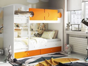 Кровать двухъярусная Тетрис латы с бортиками белый-оранжевый в Усть-Катаве - ust-katav.mebel74.com | фото