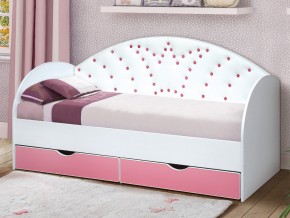 Кровать с продольной мягкой спинкой Корона №4 800х1600 мм розовая в Усть-Катаве - ust-katav.mebel74.com | фото