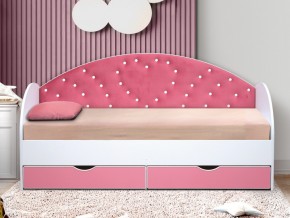 Кровать с продольной мягкой спинкой Сердце №1 800х1600 мм розовая в Усть-Катаве - ust-katav.mebel74.com | фото